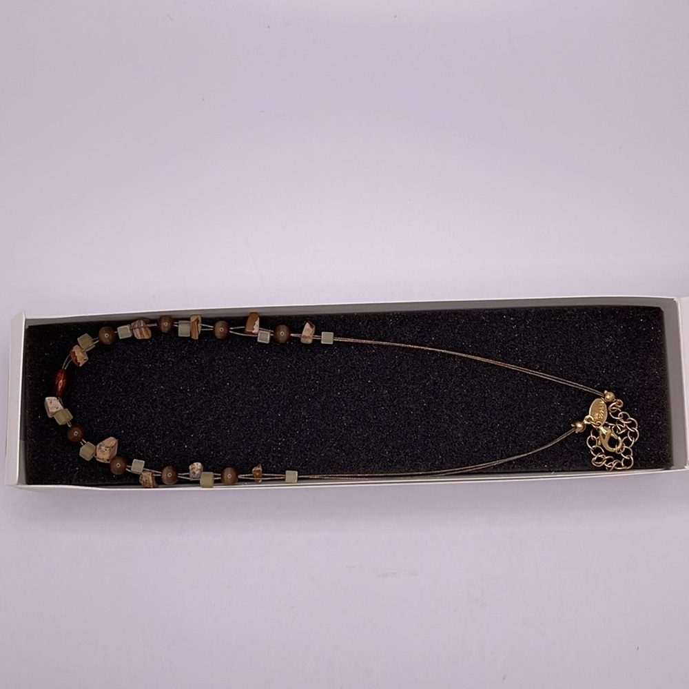 Lia Sophia NIB Jasper & Cats Eye Beaded Gold Tone Wire Necklace - Picture 5 of 7